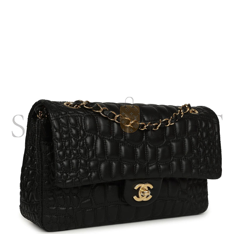 CHANEL MEDIUM CLASSIC CROC-EMBOSSED DOUBLE FLAP BAG (25.5*15.5*6.5cm)